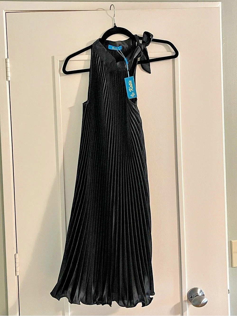 Katie Pleated Maxi Dress in Black NWT